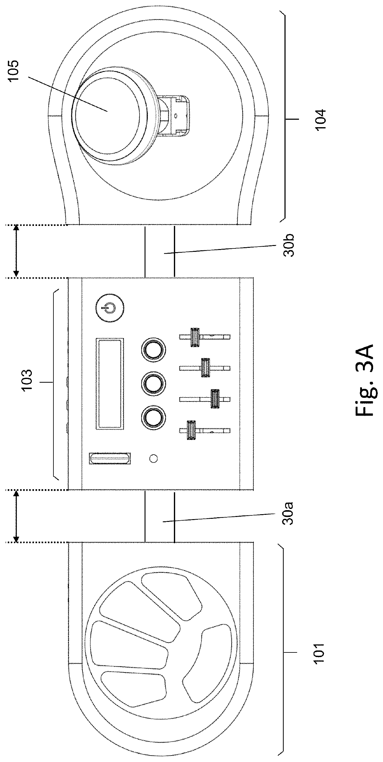 Input device with a variable tensioned joystick with travel distance for operating a musical instrument, and a method of use thereof