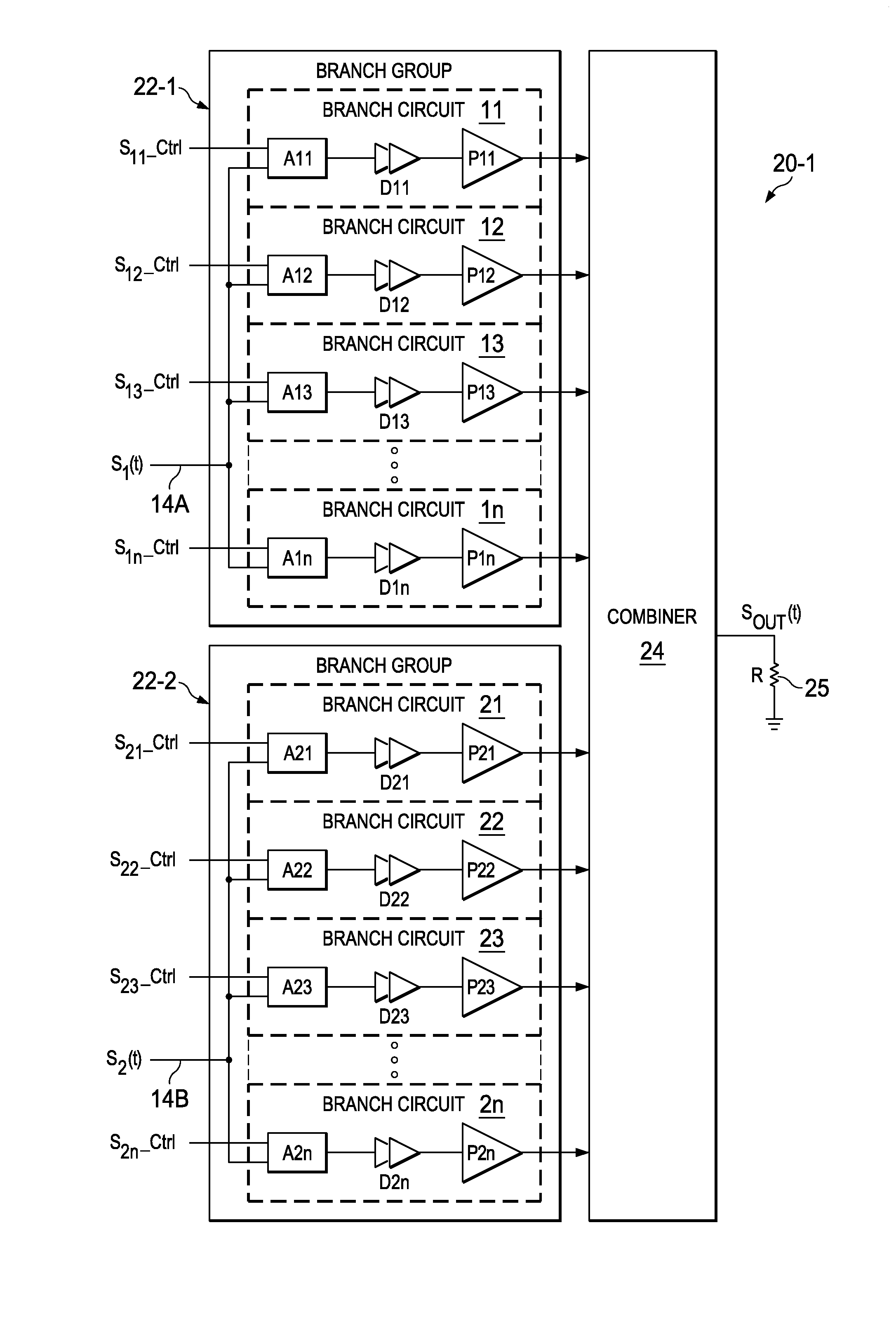 Multi-branch outphasing system and method