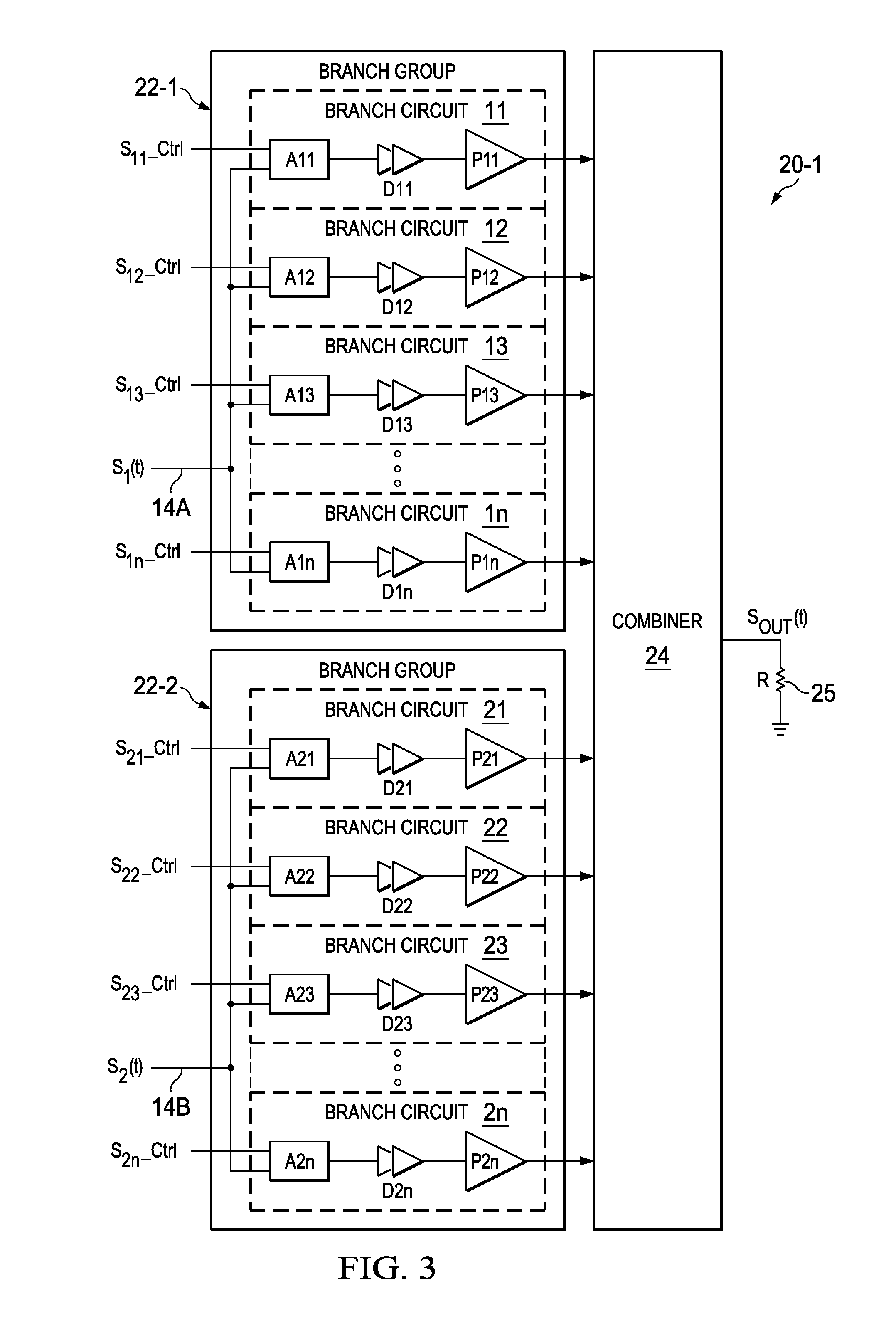 Multi-branch outphasing system and method