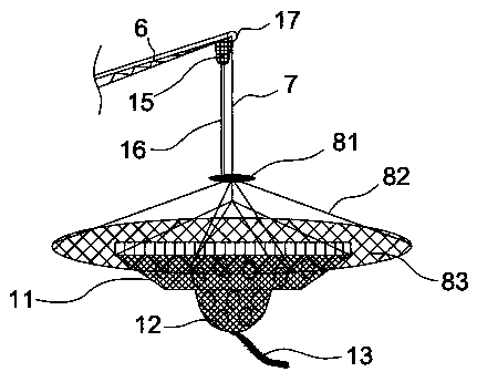 Mechanical catching device of lifting net for enclosed netting culture in large water area