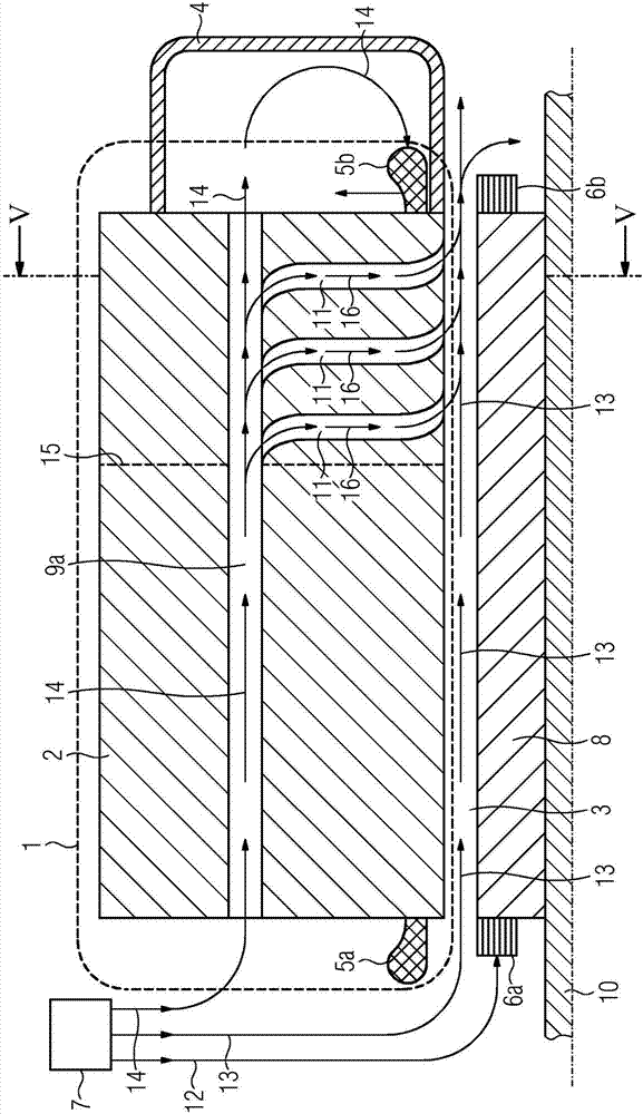 Electrical rotating machine with one-sided cooling and method for one-sided cooling