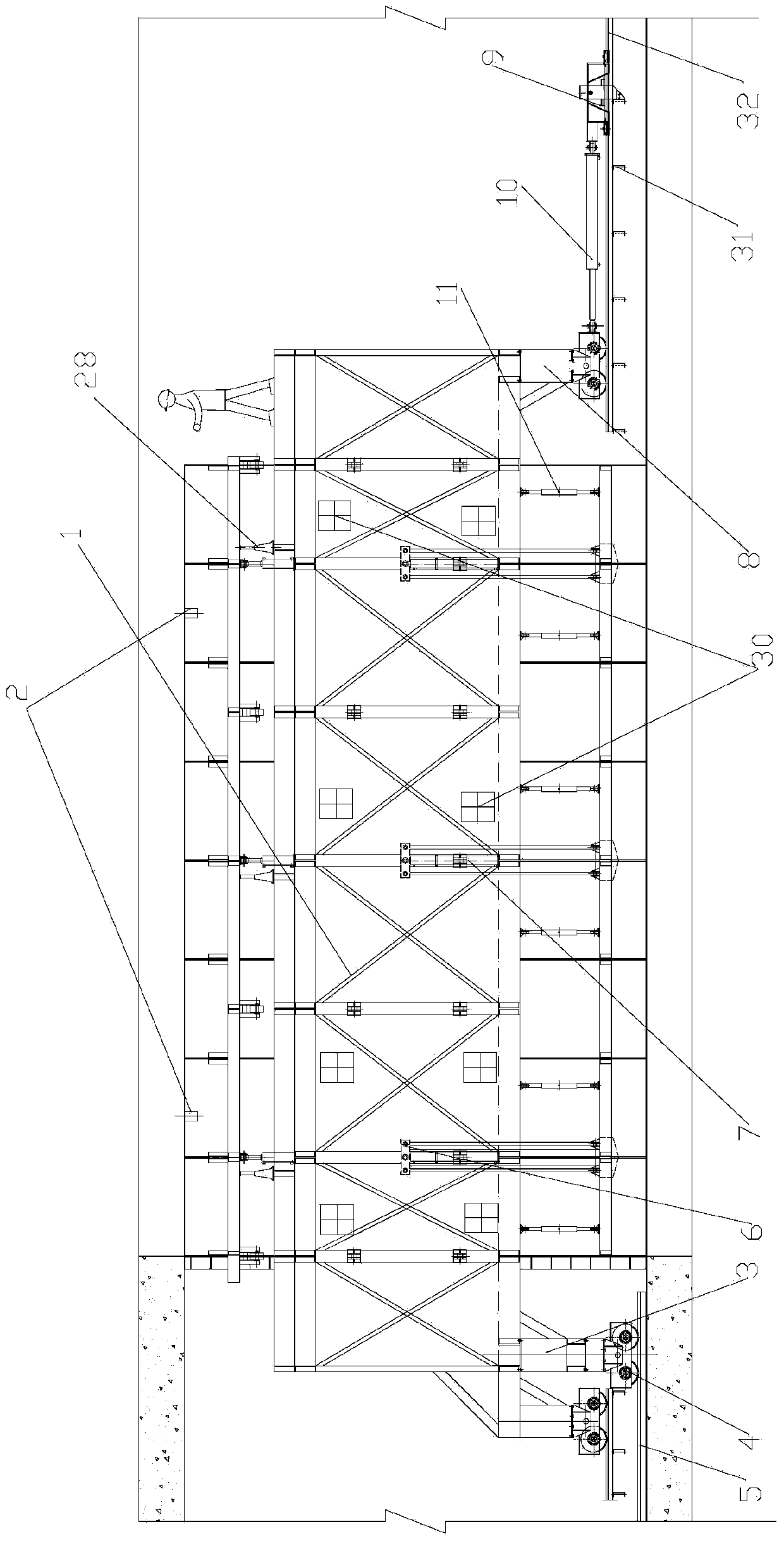 Hydraulic self-moving steel mould trolley and construction method thereof