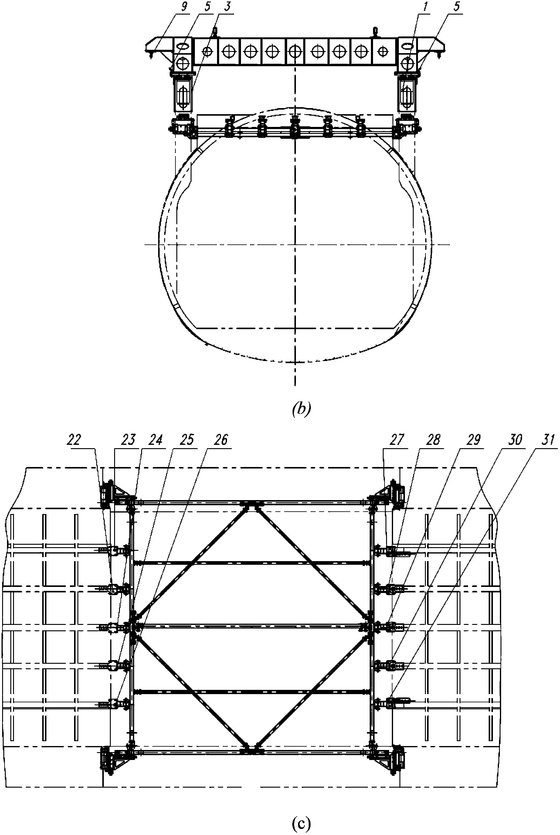 Large-opening shape-preserving device used for large-scale airplane assembly