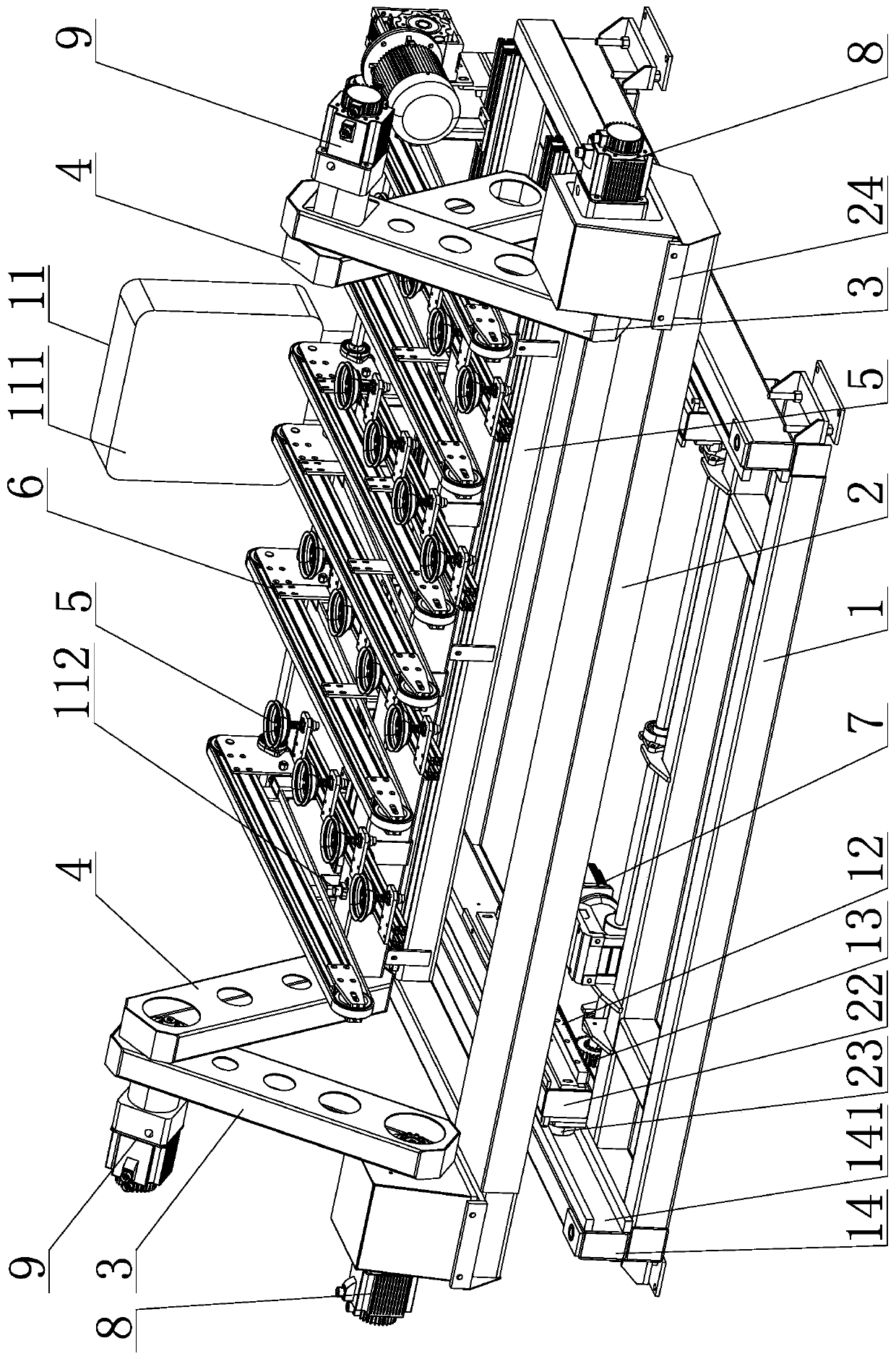 Three-bar oscillating mechanical arm for feeding and discharging glass