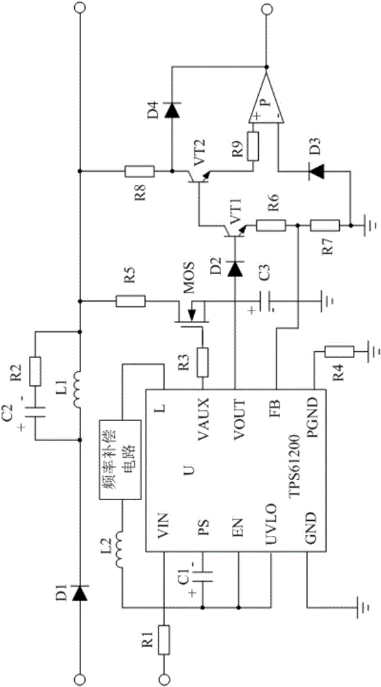 Frequency compensation circuit-based white LED step-up conversion system