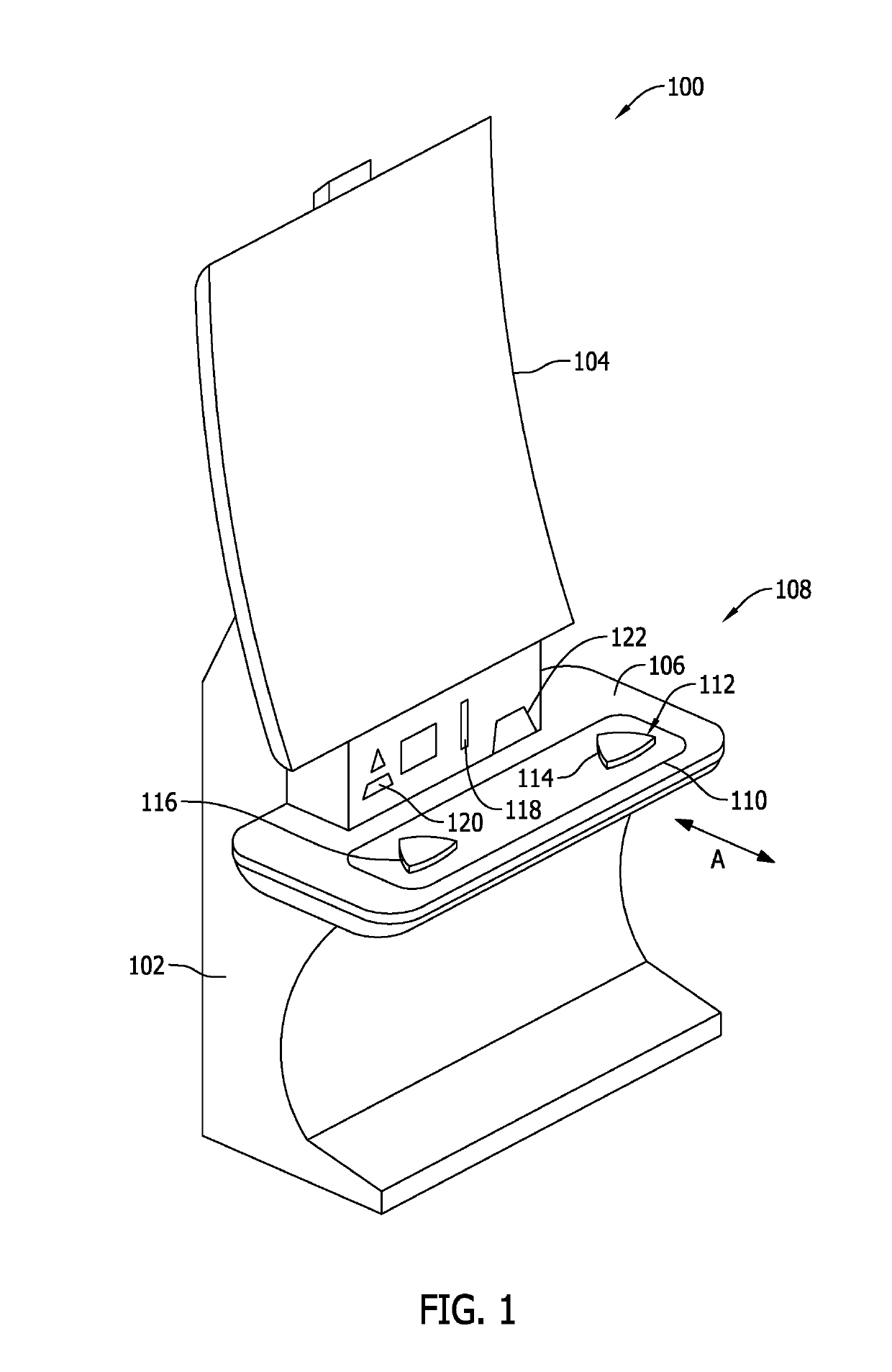 Gaming machine with slide-out button deck assembly and manually operable push-to-release latch mechanism