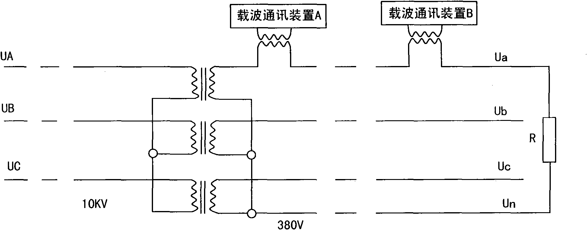 Carrier wave communication device of power line and carrier wave communication method thereof