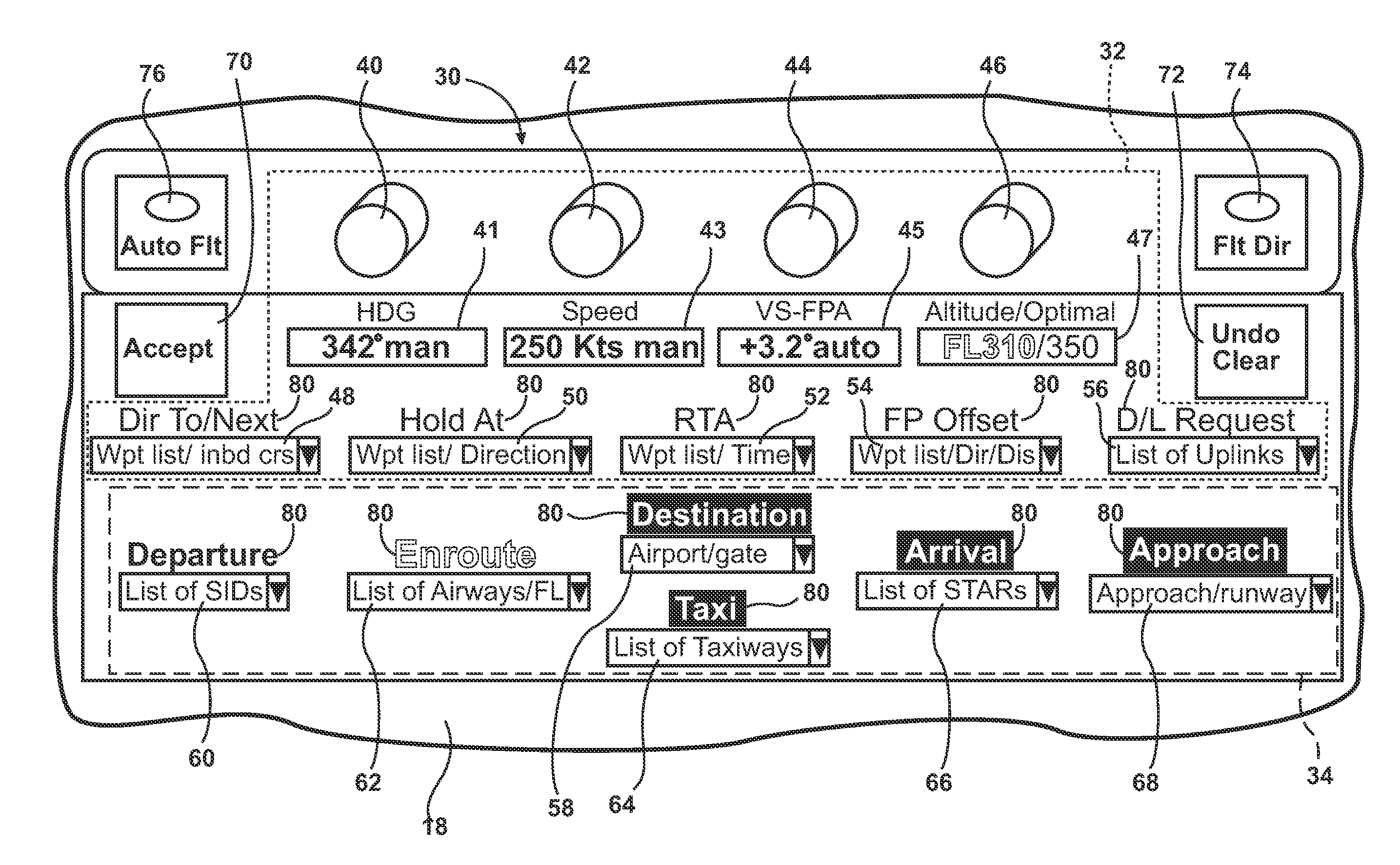 Simplified user interface for an aircraft