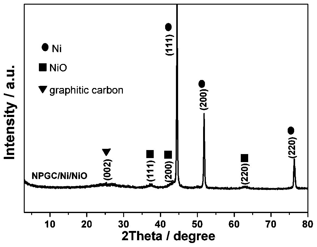 A kind of preparation method of nitrogen-doped carbon/nickel/nickel oxide nanocomposite