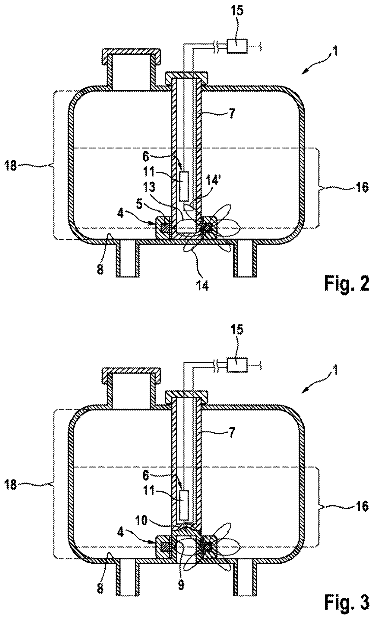 Fluid container having a device for fill level monitoring