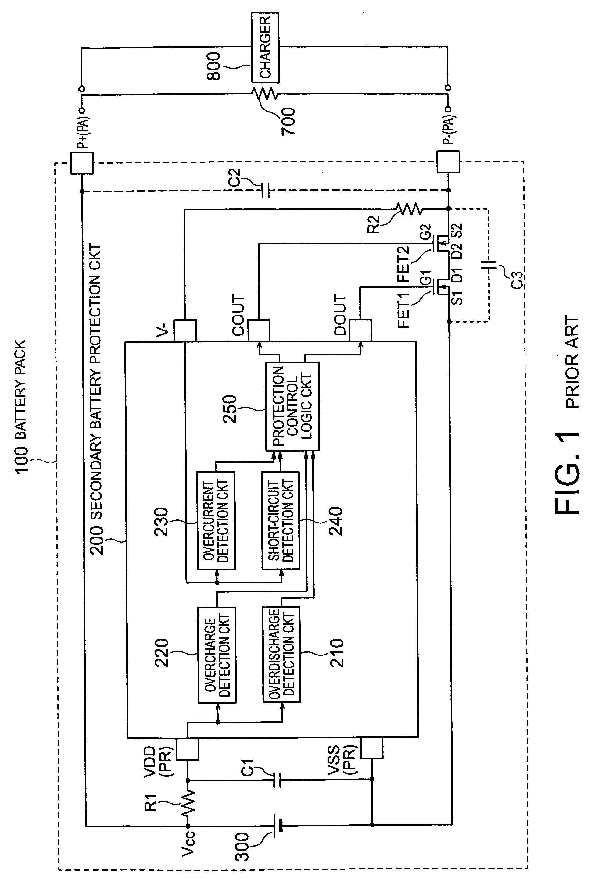 Secondary battery protection circuit comprising a security arrangement