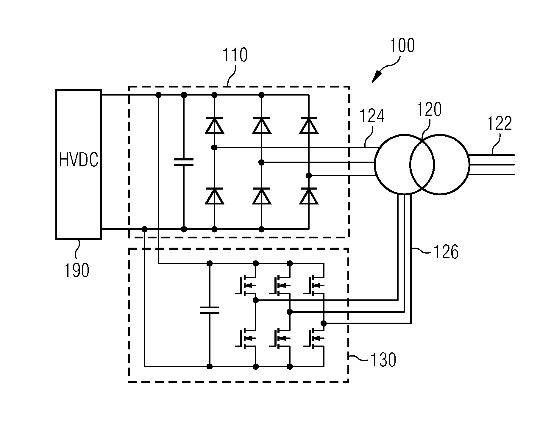 Device and method for connecting an electric power generator to an HVDC transmission system