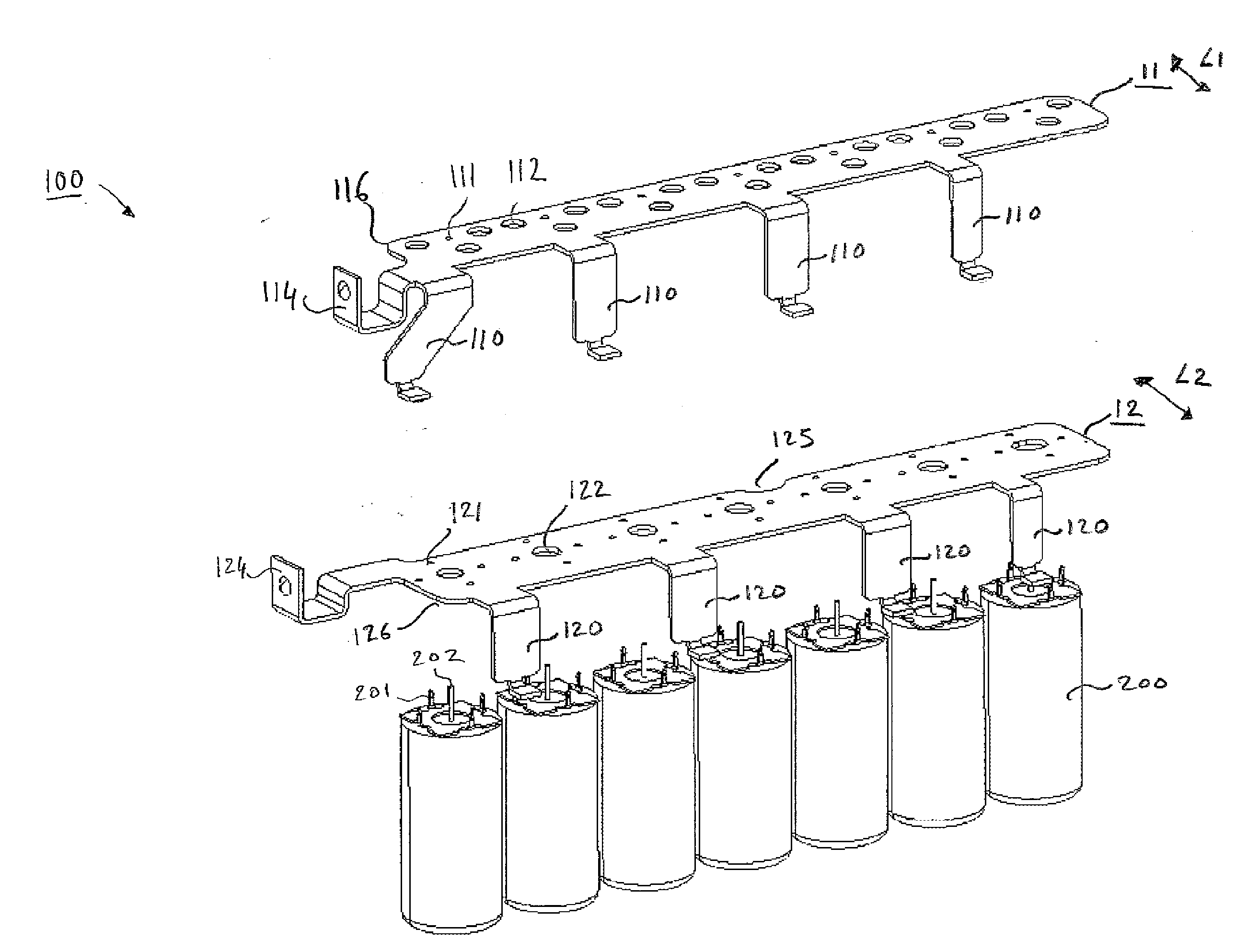 Device for assembling capacitors for an electronic converter