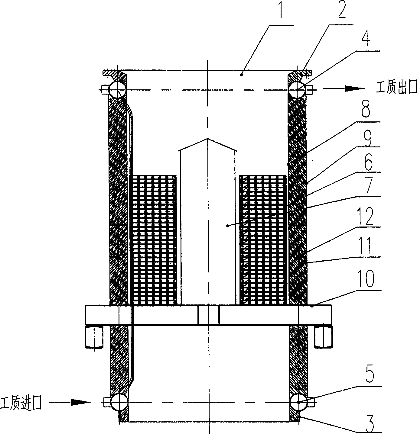 Heat exchanger with single working medium for pressing gas