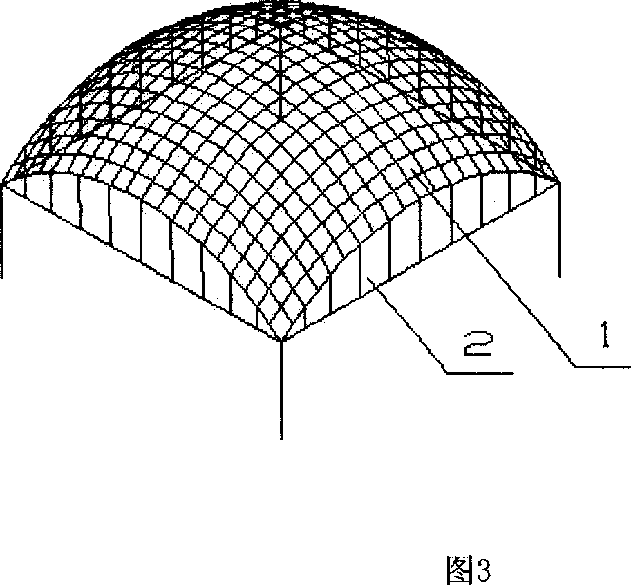 Large span, quadrate structure of house cover prepared from plane reinforcing steel bar concrete in open web interlayer and double arch flat web shell