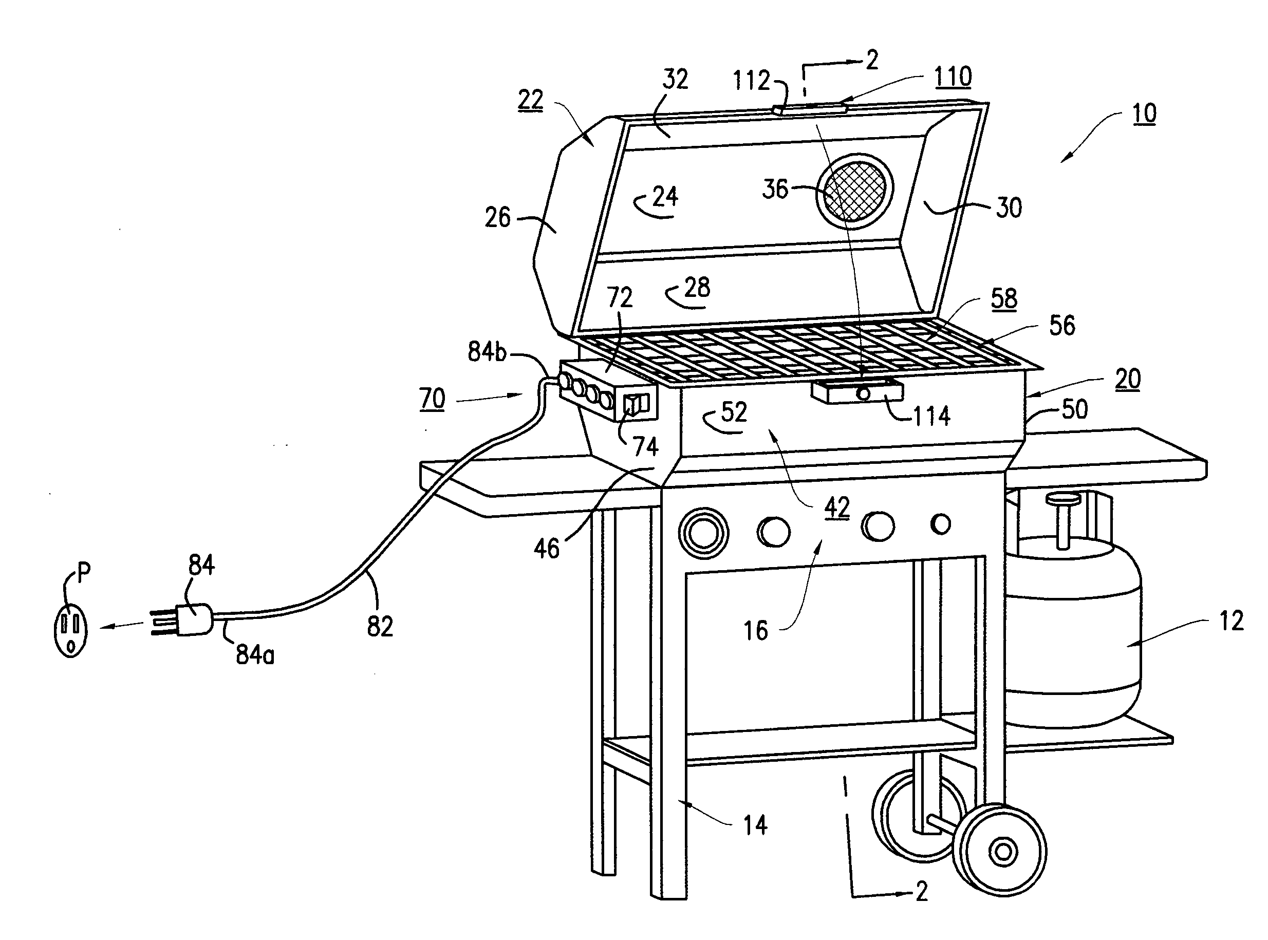 Outdoor gas barbecue grill with an electric self-cleaning unit