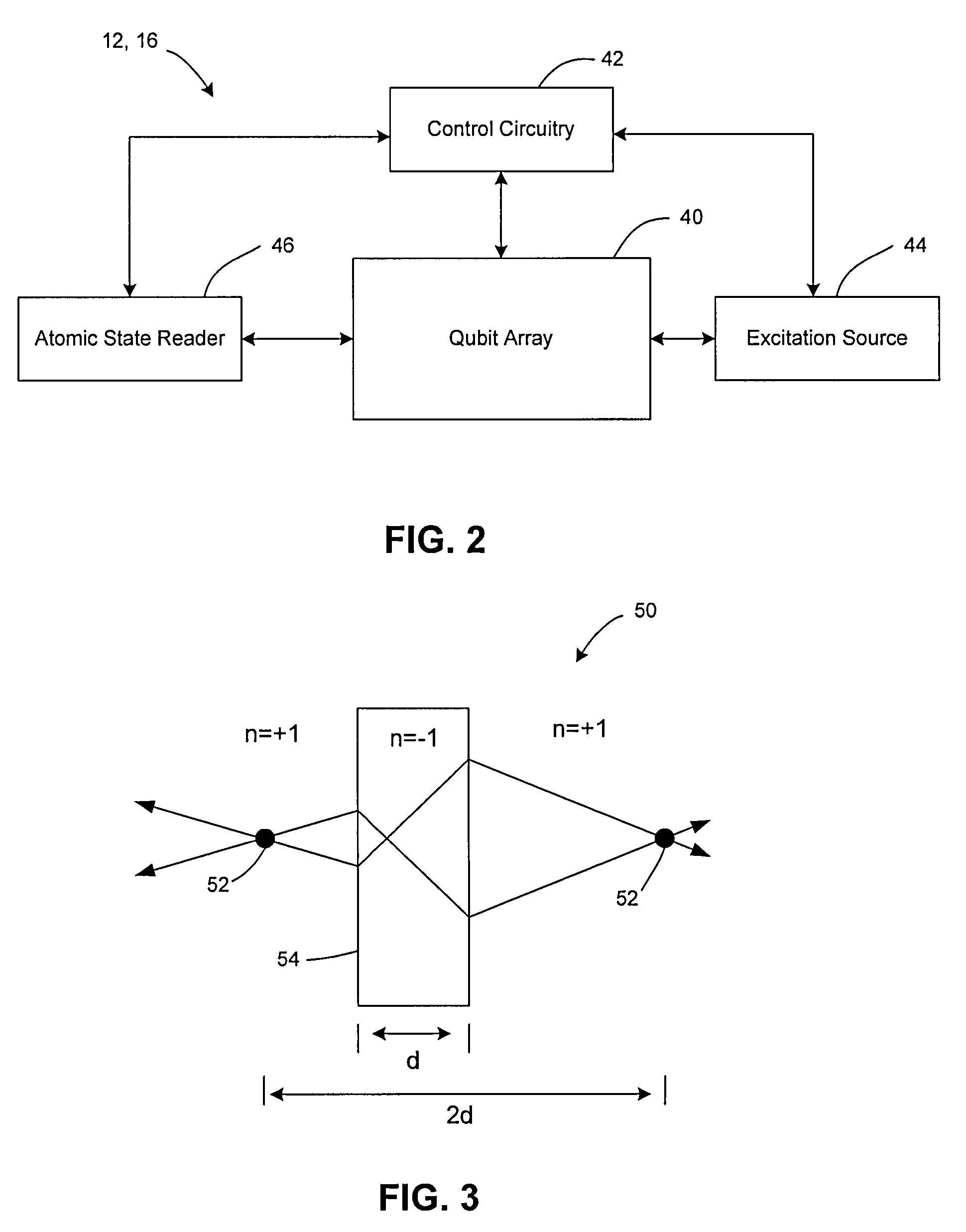 Quantum computing device and method including qubit arrays of entangled states using negative refractive index lenses