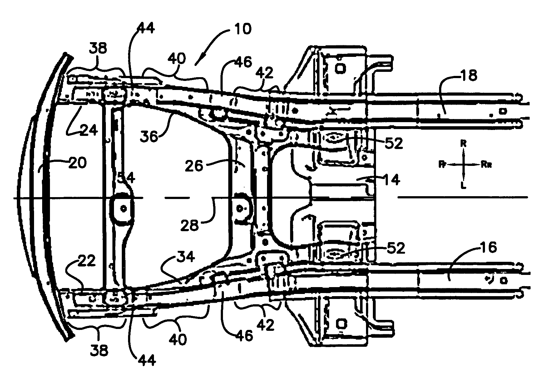 Energy absorbing front frame structure for a vehicle