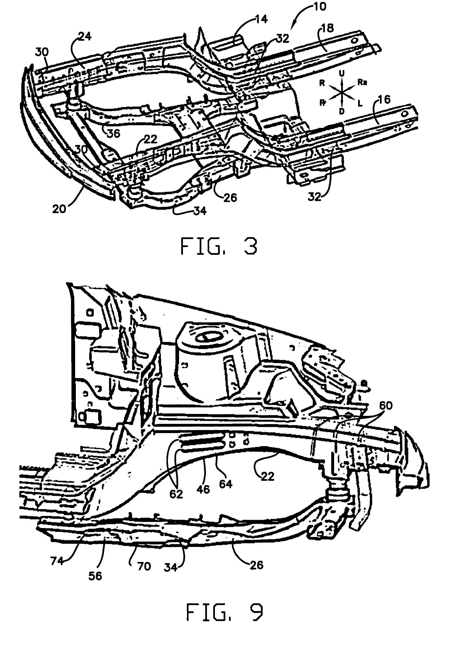 Energy absorbing front frame structure for a vehicle
