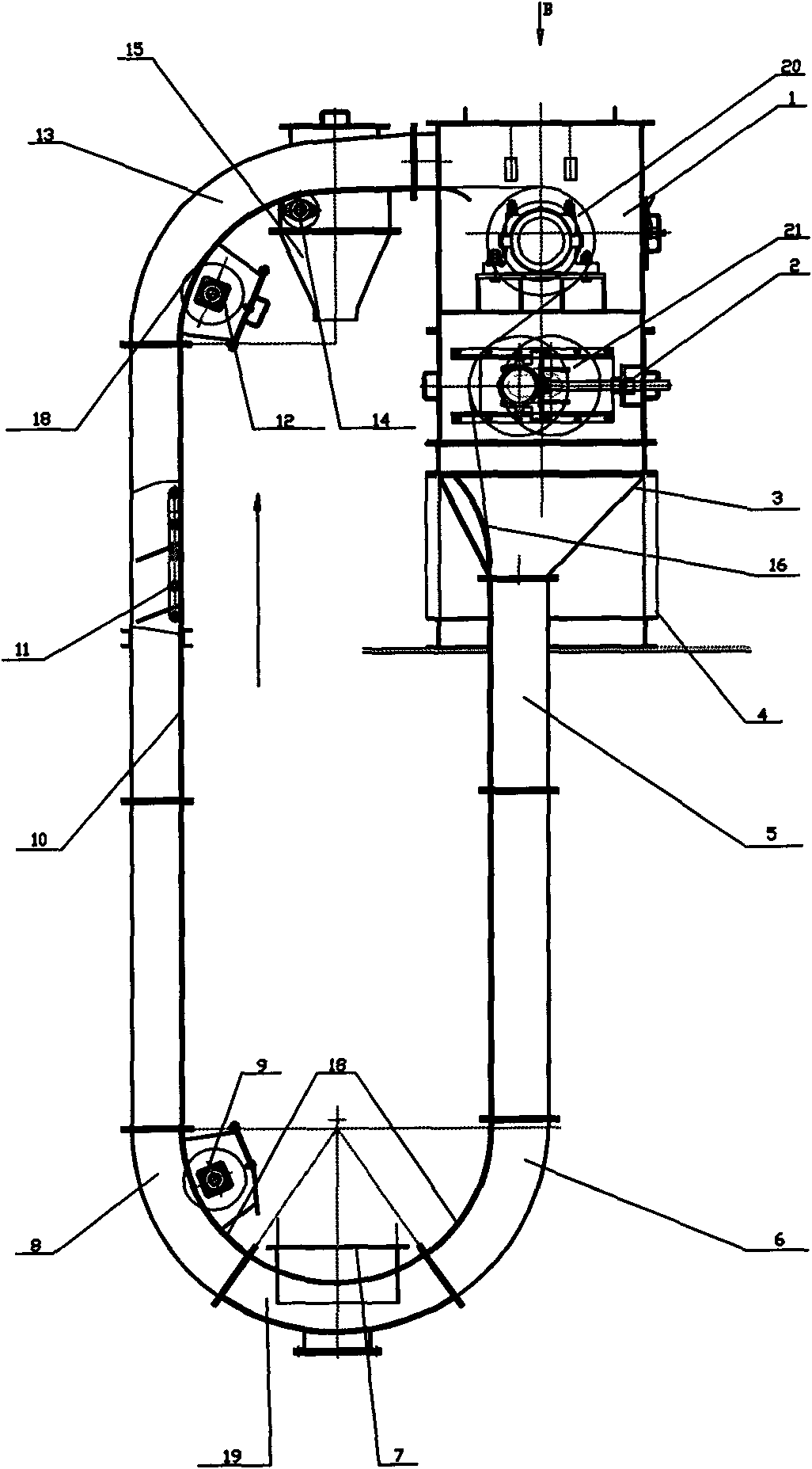 Great-circle vertical annular embedded scraper transporter
