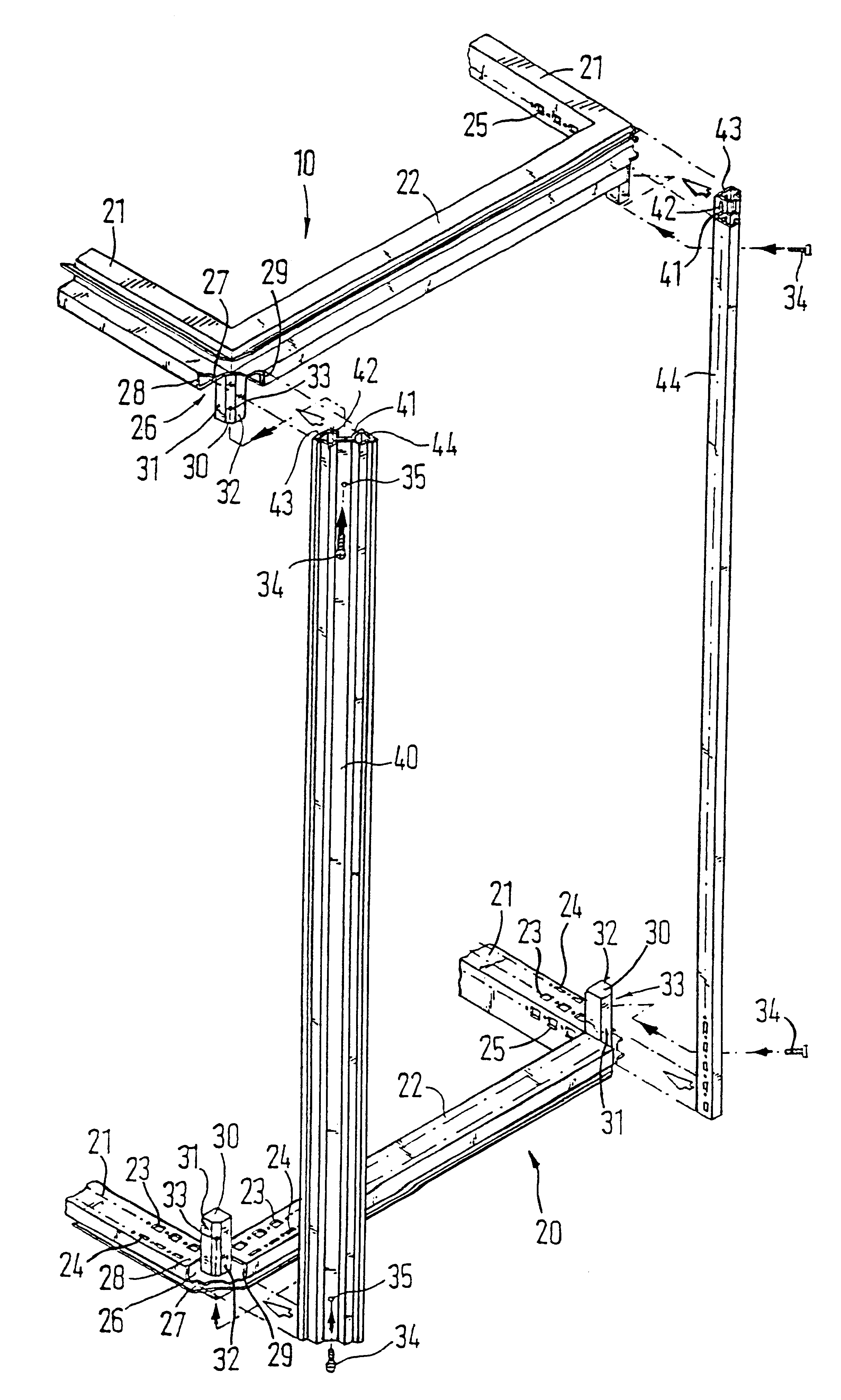 Kit for a rack with a corner connector for vertical frame pieces