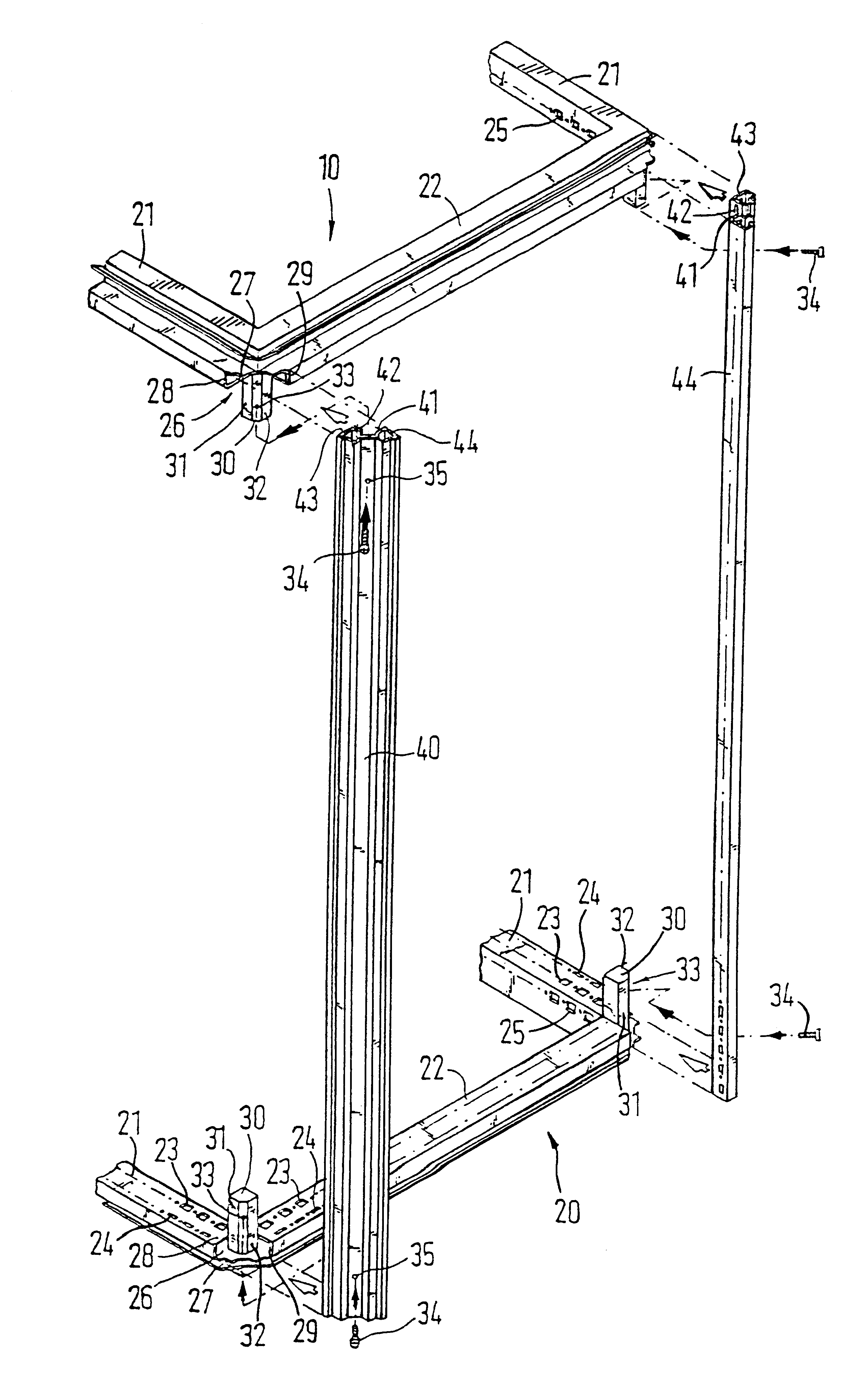 Kit for a rack with a corner connector for vertical frame pieces
