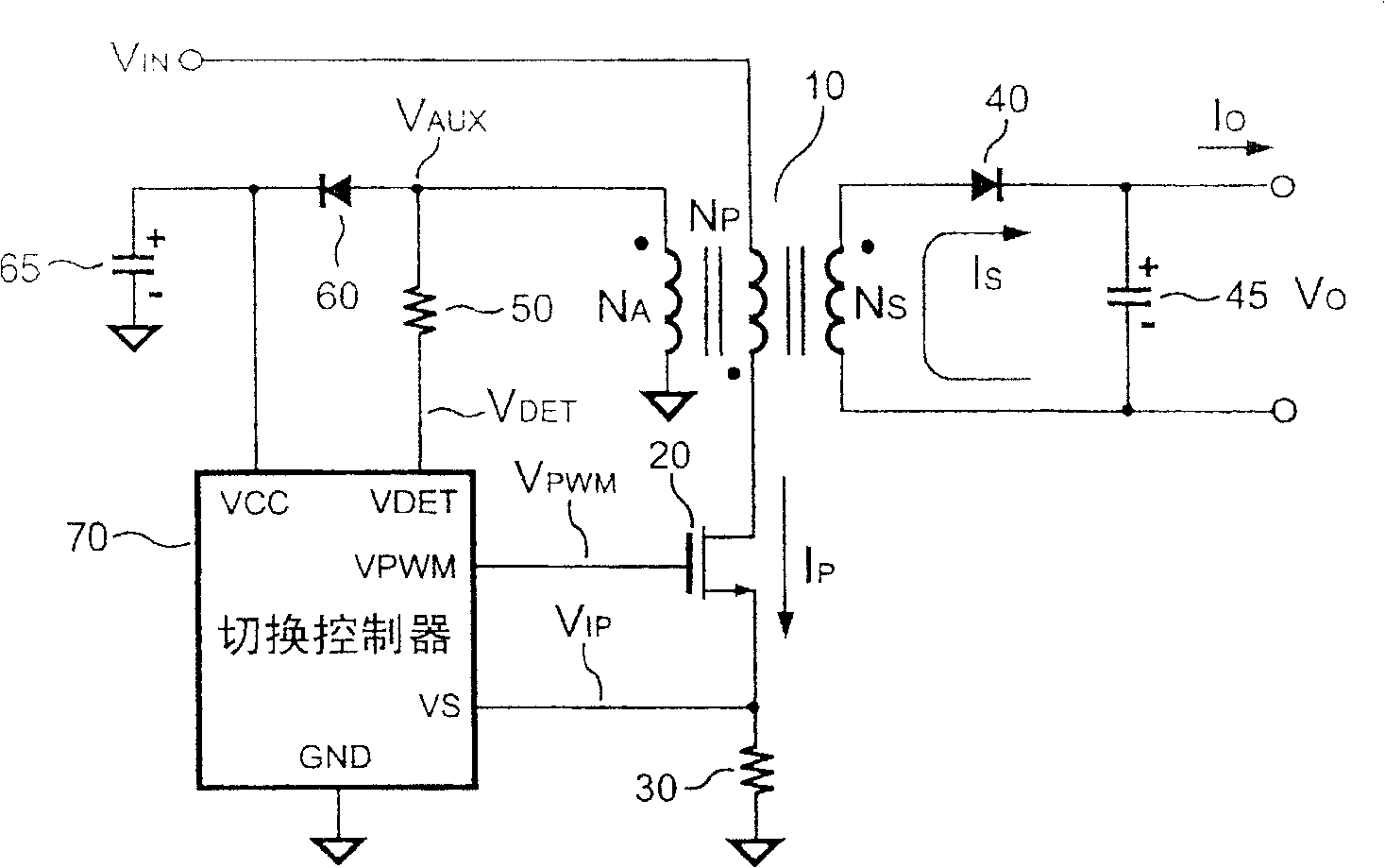 Switching control device for primary side control output current of power supply