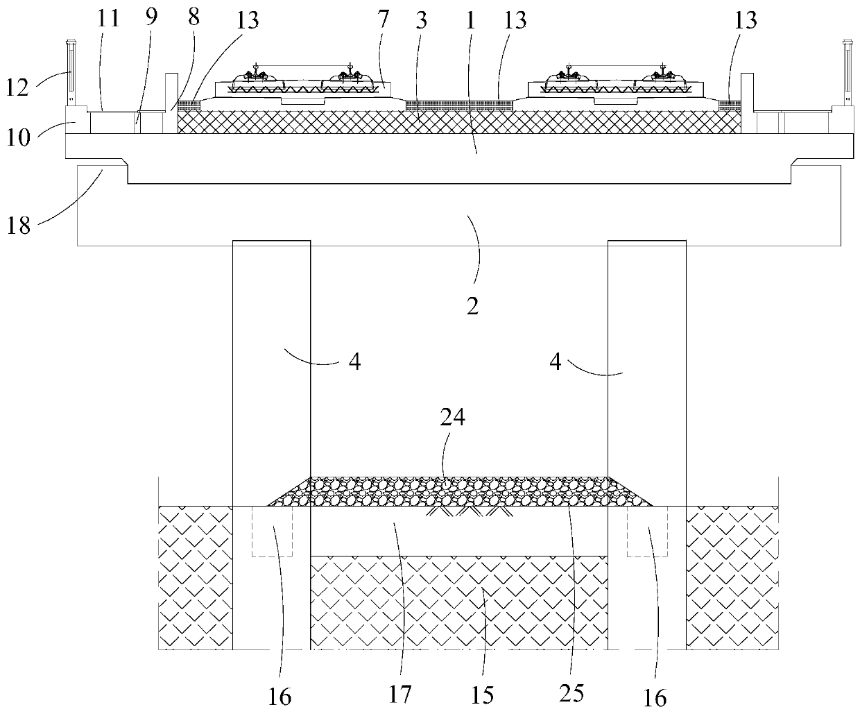 Overhead roadbed structure, roadbed assembly, roadbed system and construction method