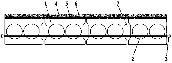 Hinge joint hollow slab beam bridge and transverse unbonded post-tensioning prestress construction technology thereof