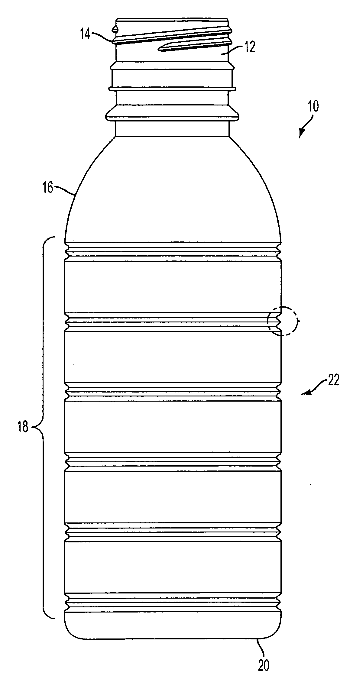 Aseptic structural rib for plastic containers