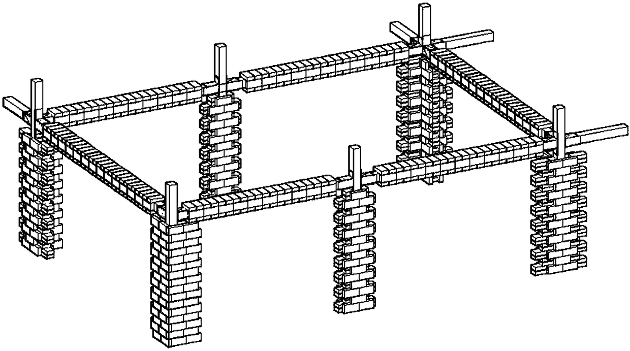 Square steel pipe sand pebble ring beam-construction column construction method for masonry structure houses in villages and towns
