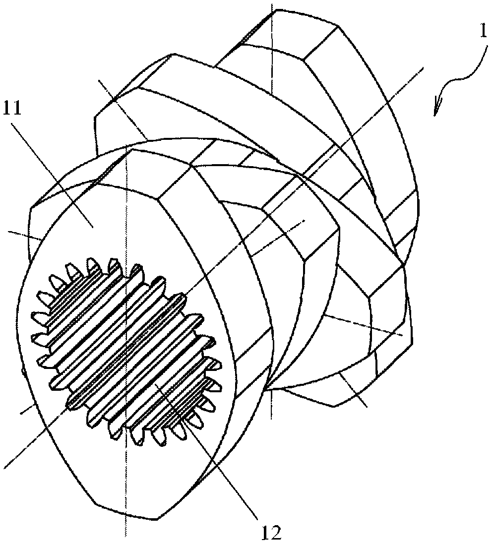 Twin-screw extruder and meshing disk element therefor
