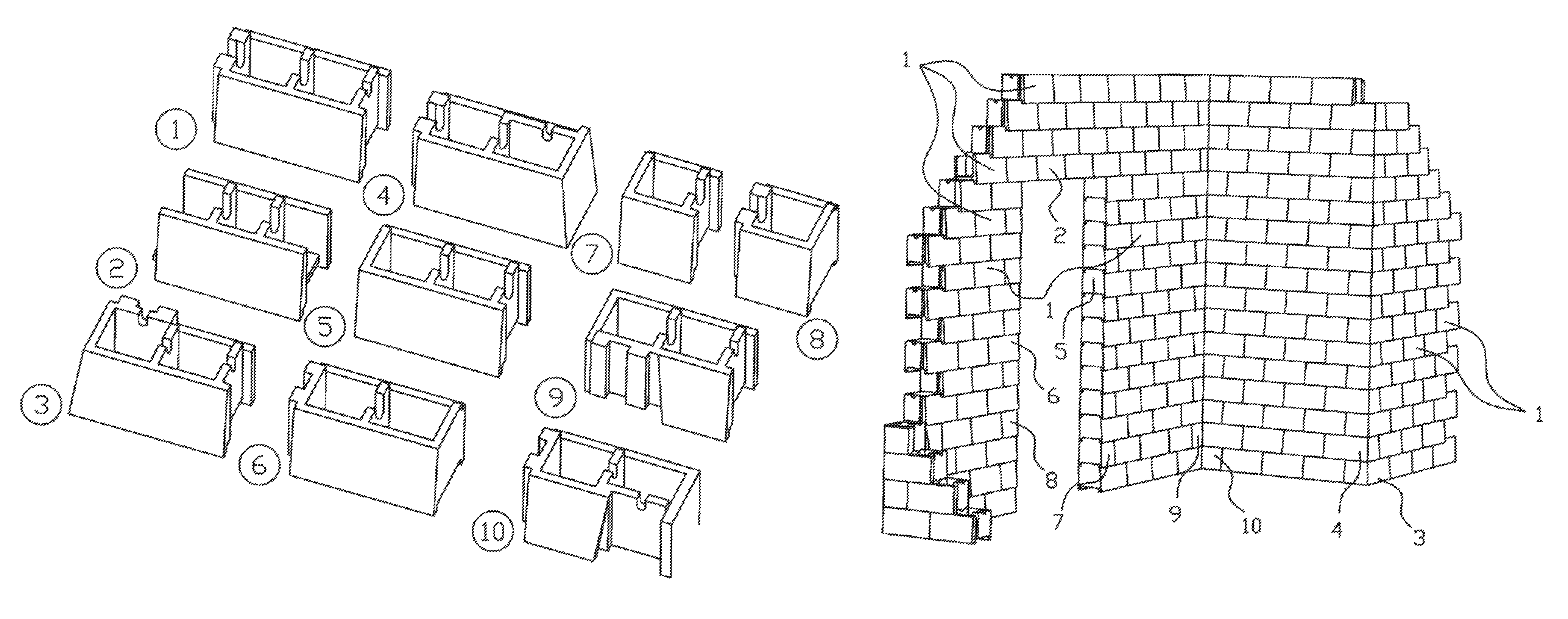 Interlocking concrete blocks with trapezoidal shape