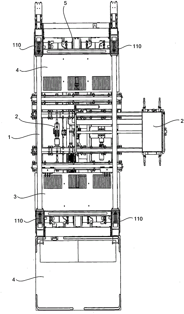 Four-post stacker of transporting train bogie