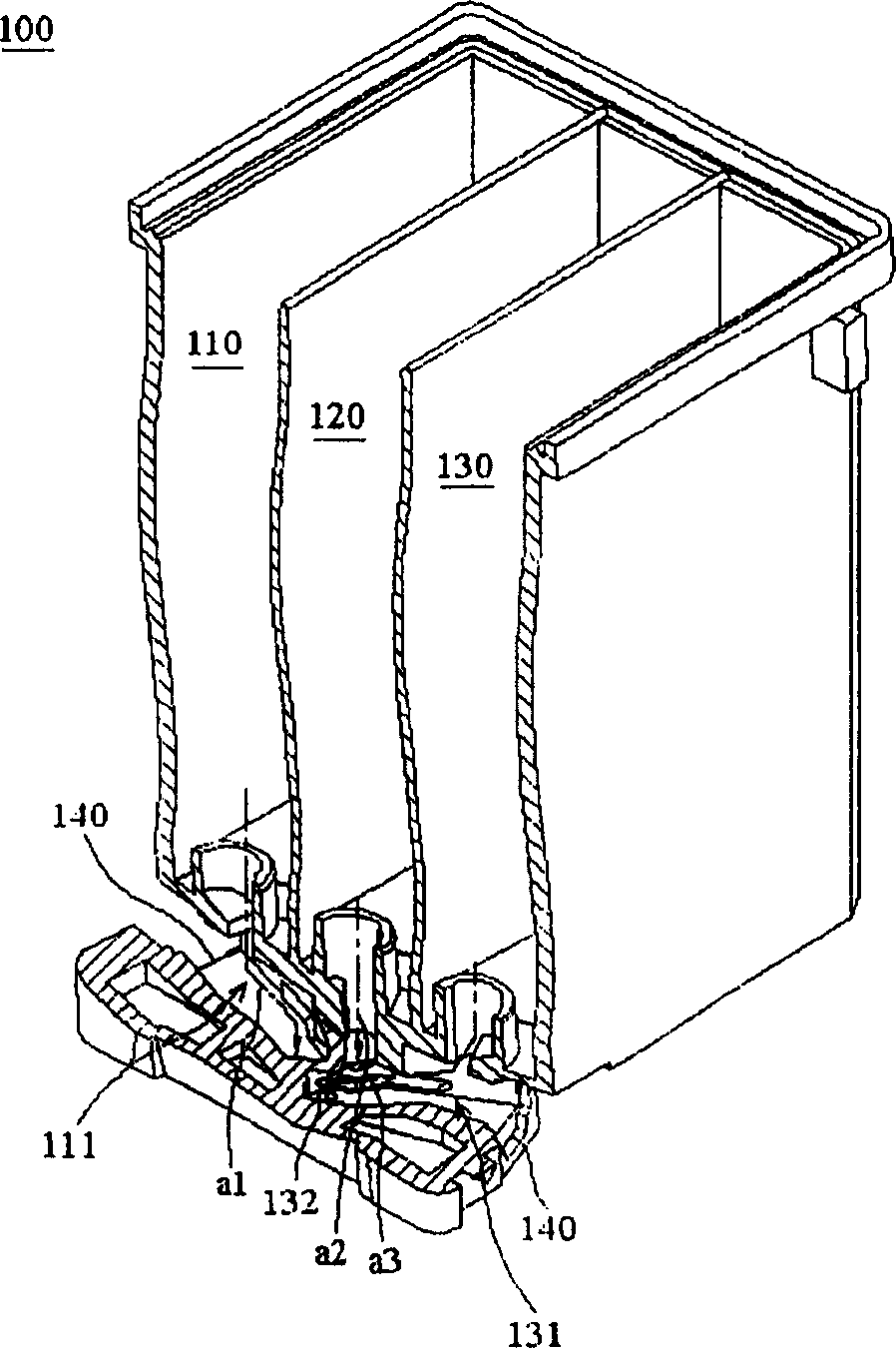 Ink box and body structure of ink box possessing multiple compartments