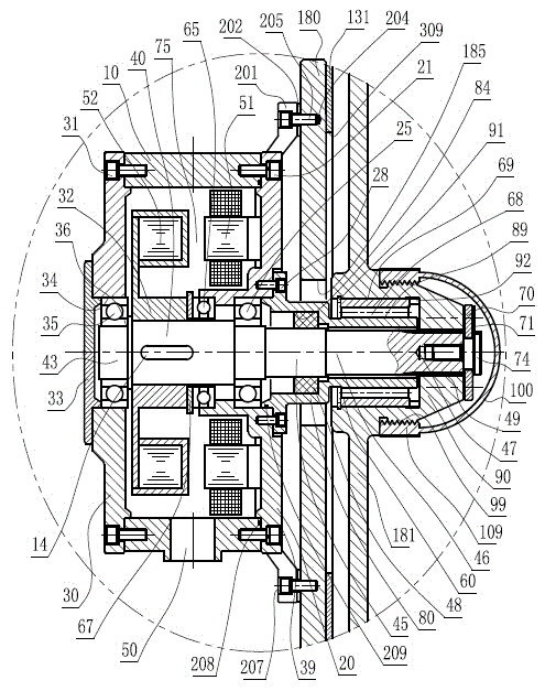 Titanium alloy rinsing device adopting disc motor and hoop piston damping structure