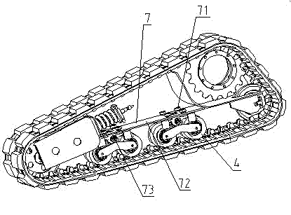 High-mounted crawler track walking system with suspended shock-absorbing device