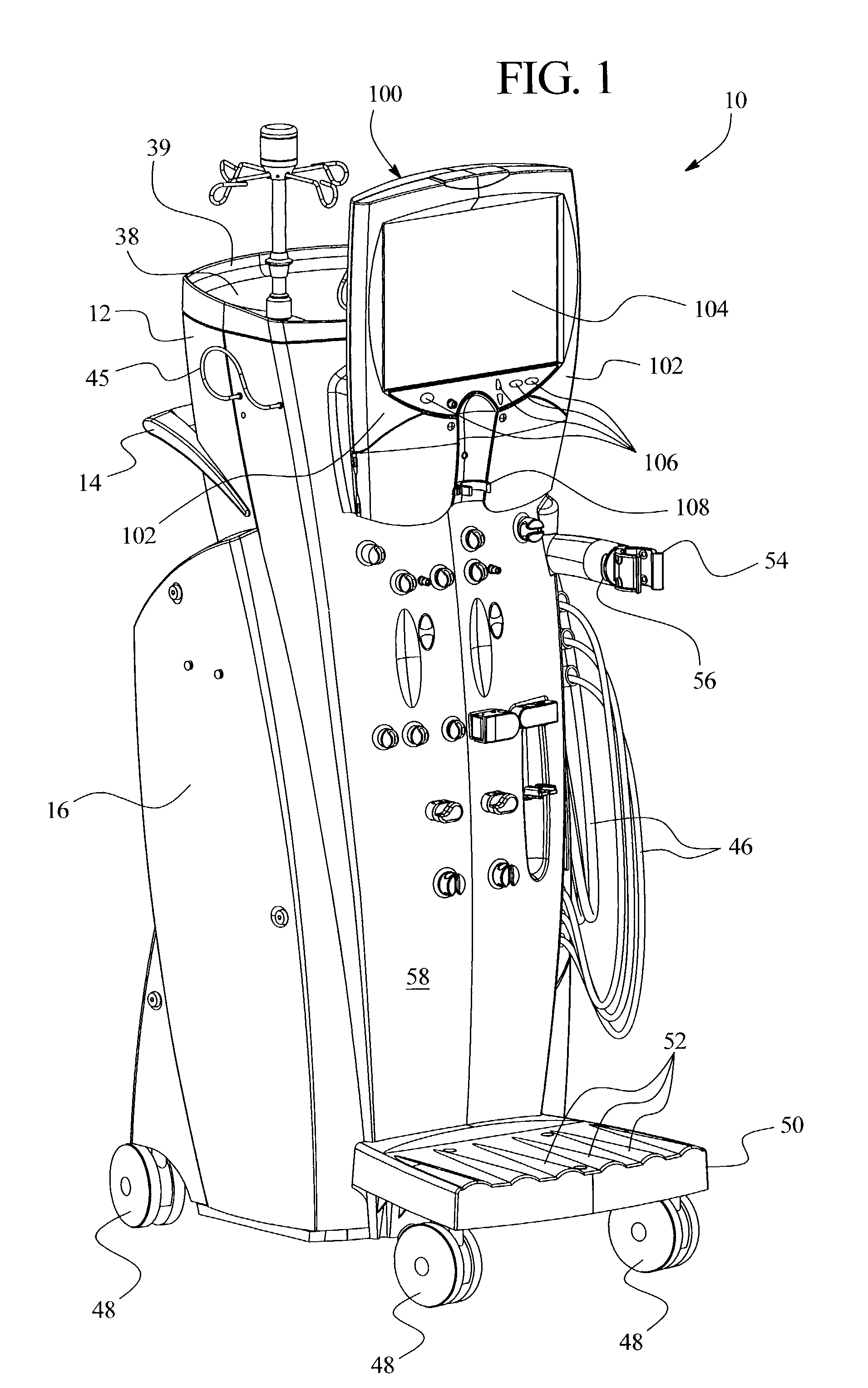 Dialysis machine having combination display and handle