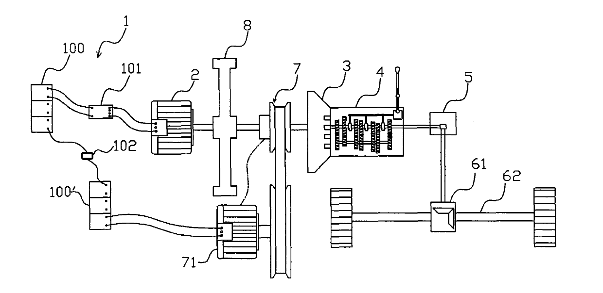 Automobile driving system with motor rotating at constant speed