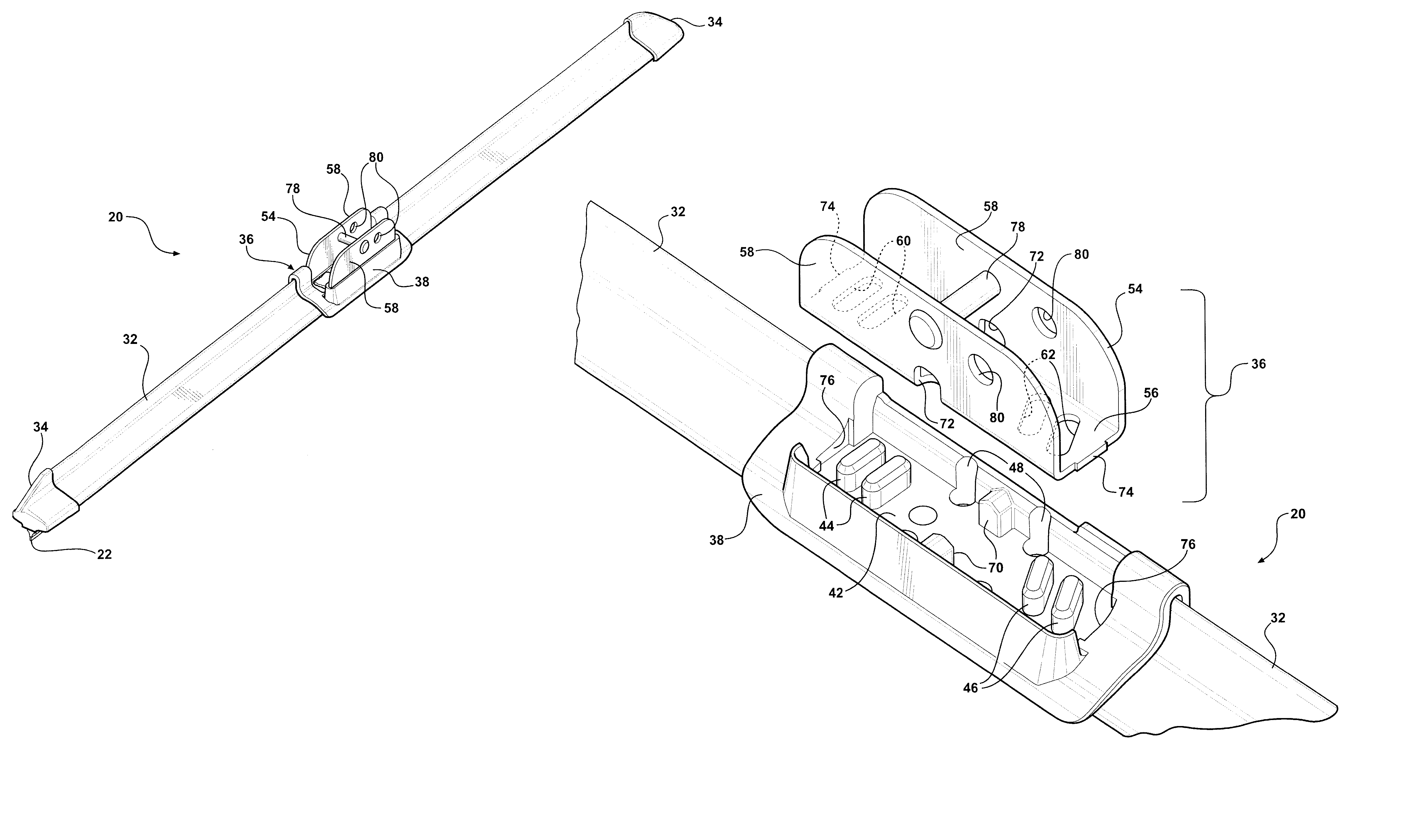 Two-piece connector for flat blade windshield wiper