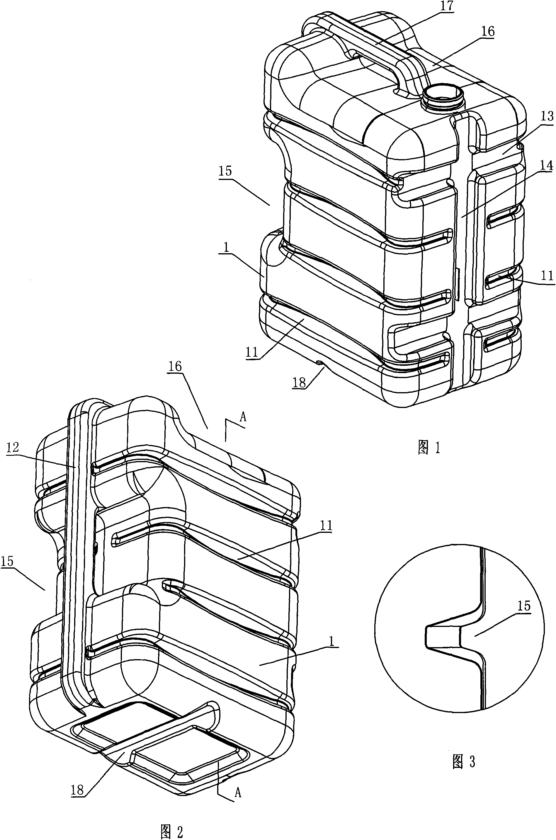 Bottle body with reinforcing ribs