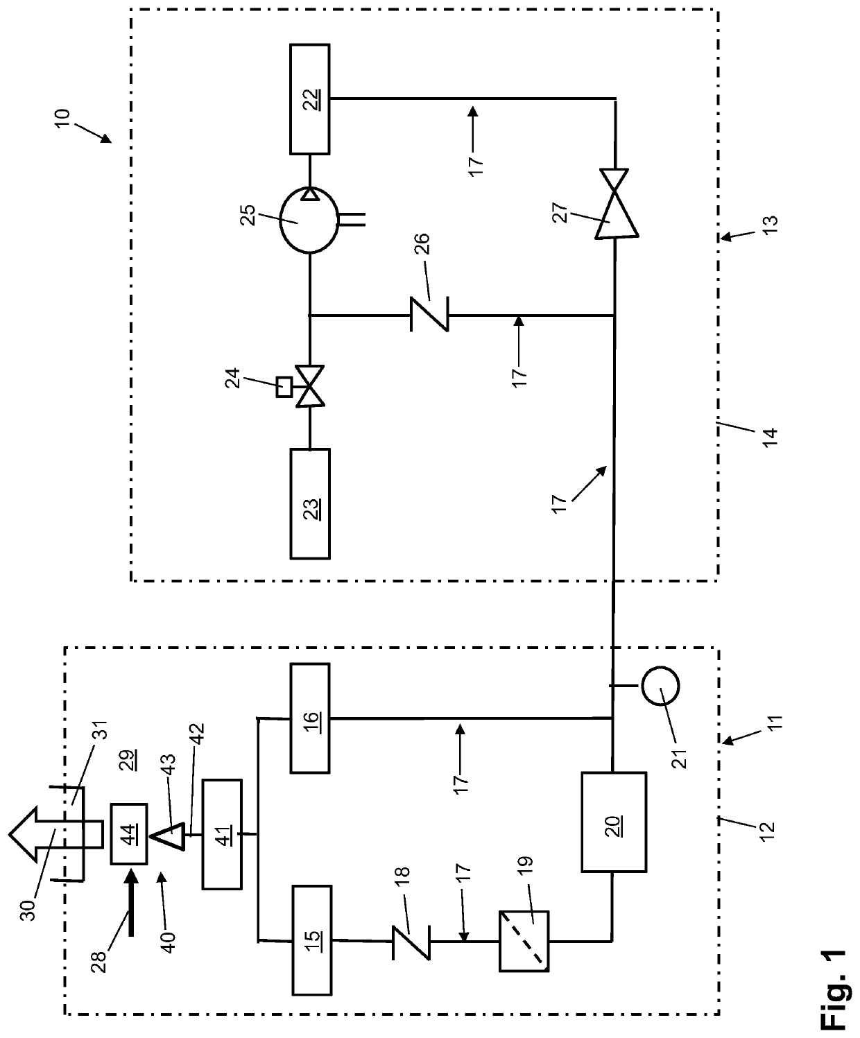 Purging system and use thereof in an energy system