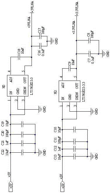 Radio frequency receiving channel circuit for realizing anti-interference antenna of satellite navigation and method