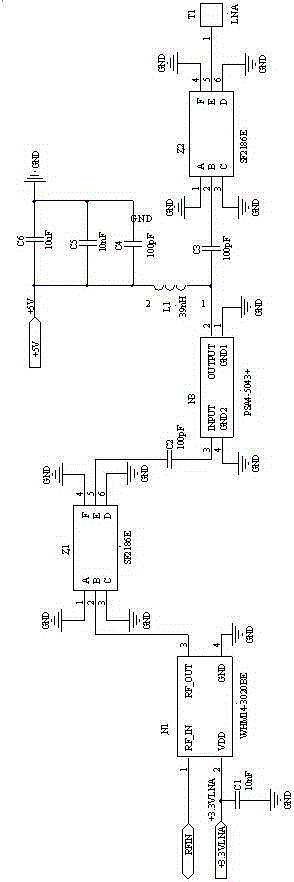 Radio frequency receiving channel circuit for realizing anti-interference antenna of satellite navigation and method