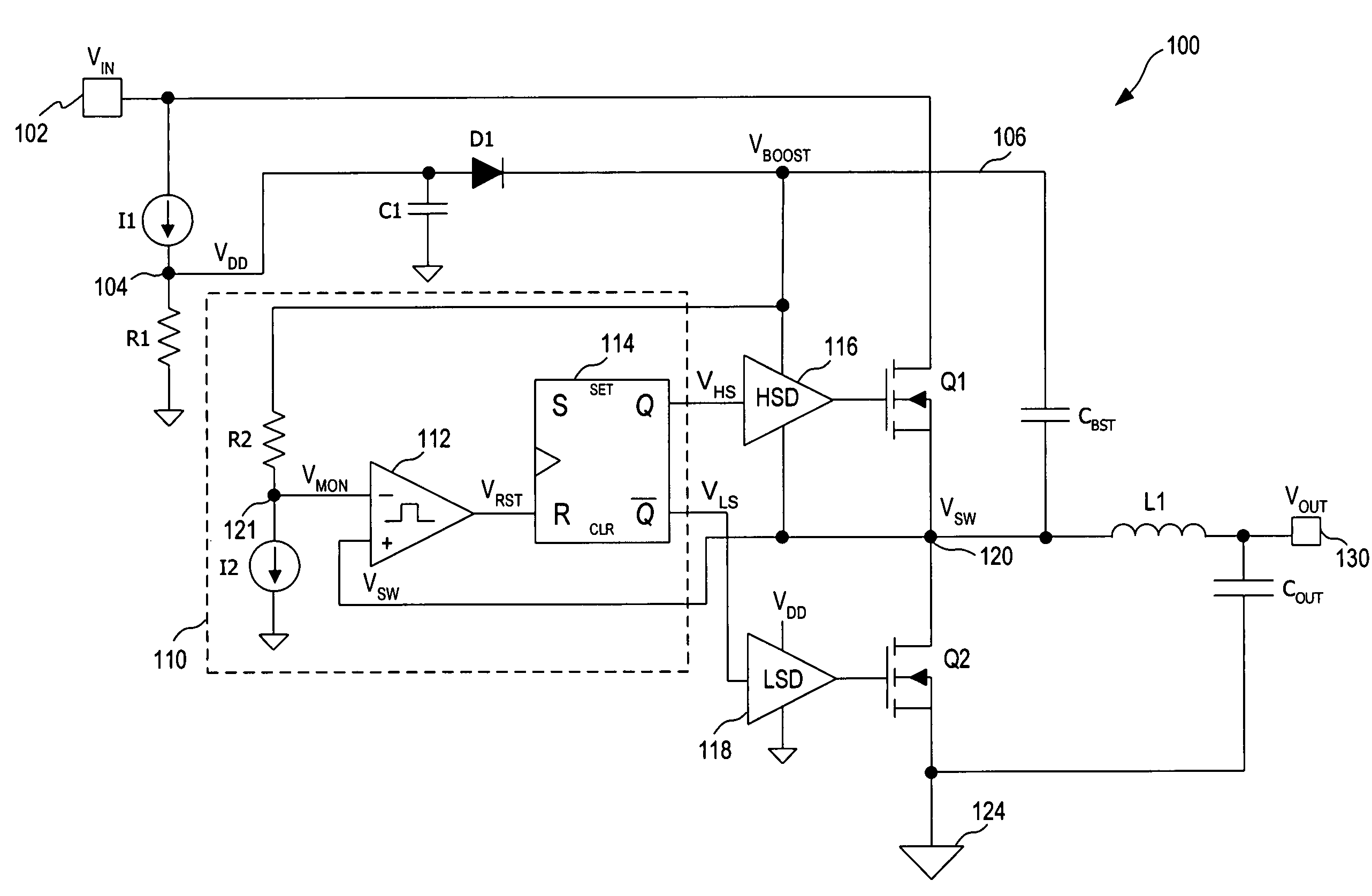 Control circuit for monitoring and maintaining a bootstrap voltage in an N-channel buck regulator
