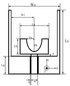 Ultra-wideband monopole antenna with expanded horizontal plane open circuit section and semi-oval slot