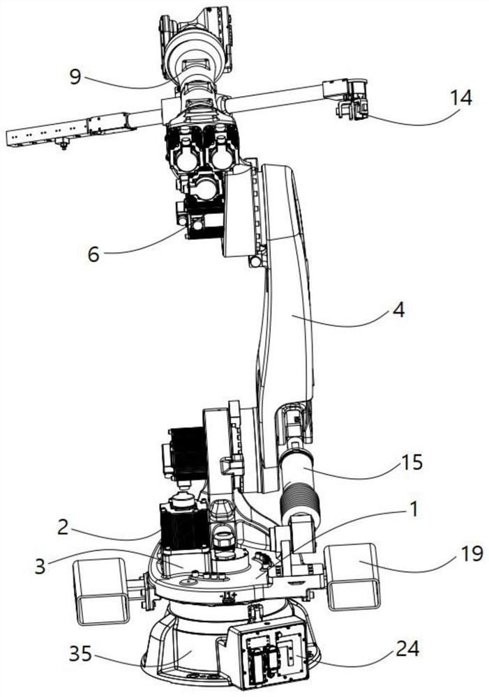 Portal frame workpiece taking and spraying robot