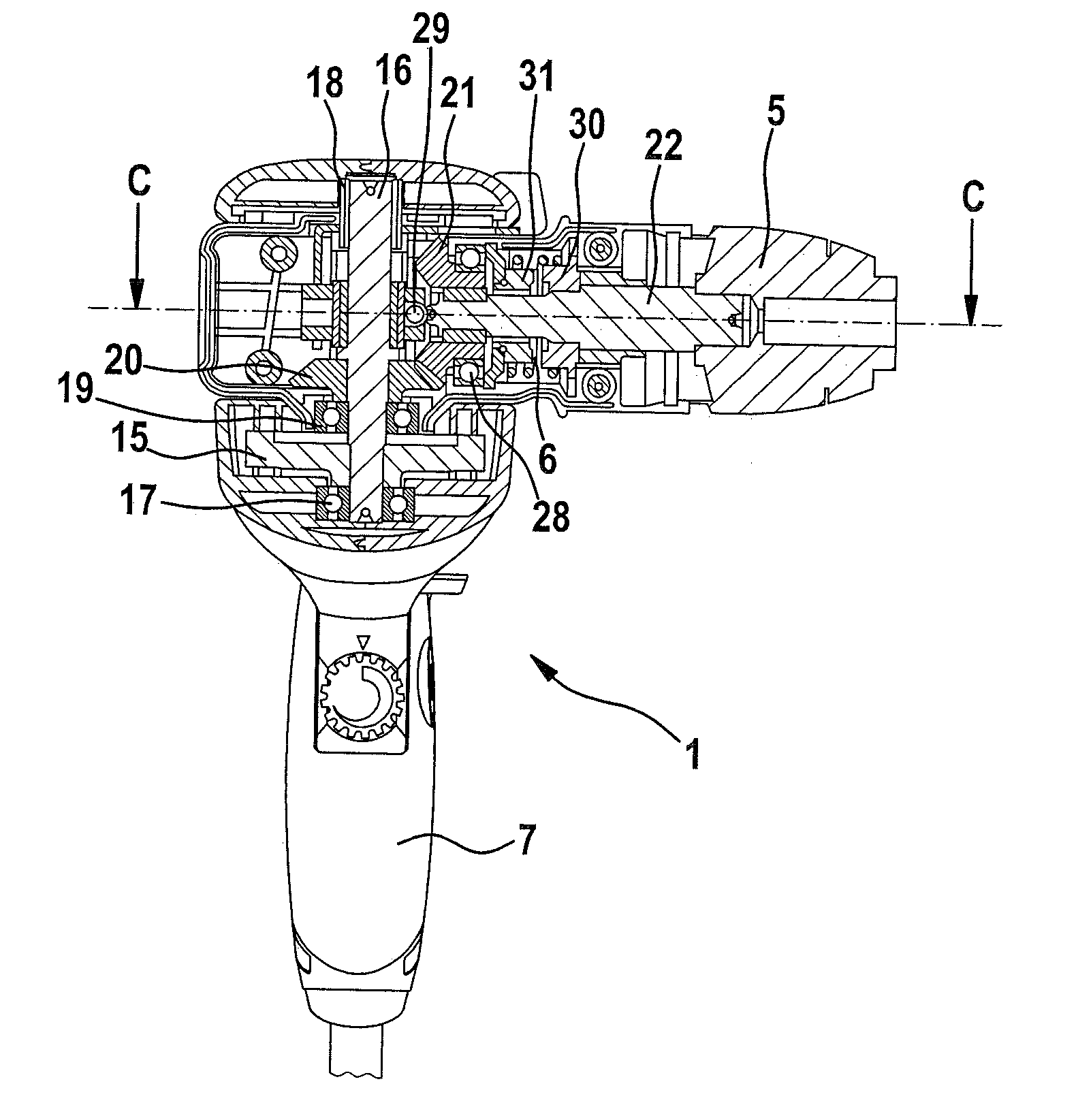 Impact drill with swivel device