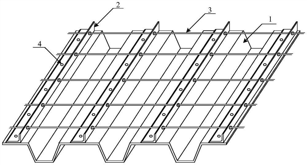 Ultrahigh-toughness combined bridge deck formed by assembling and connecting angle steel and profiled steel sheets