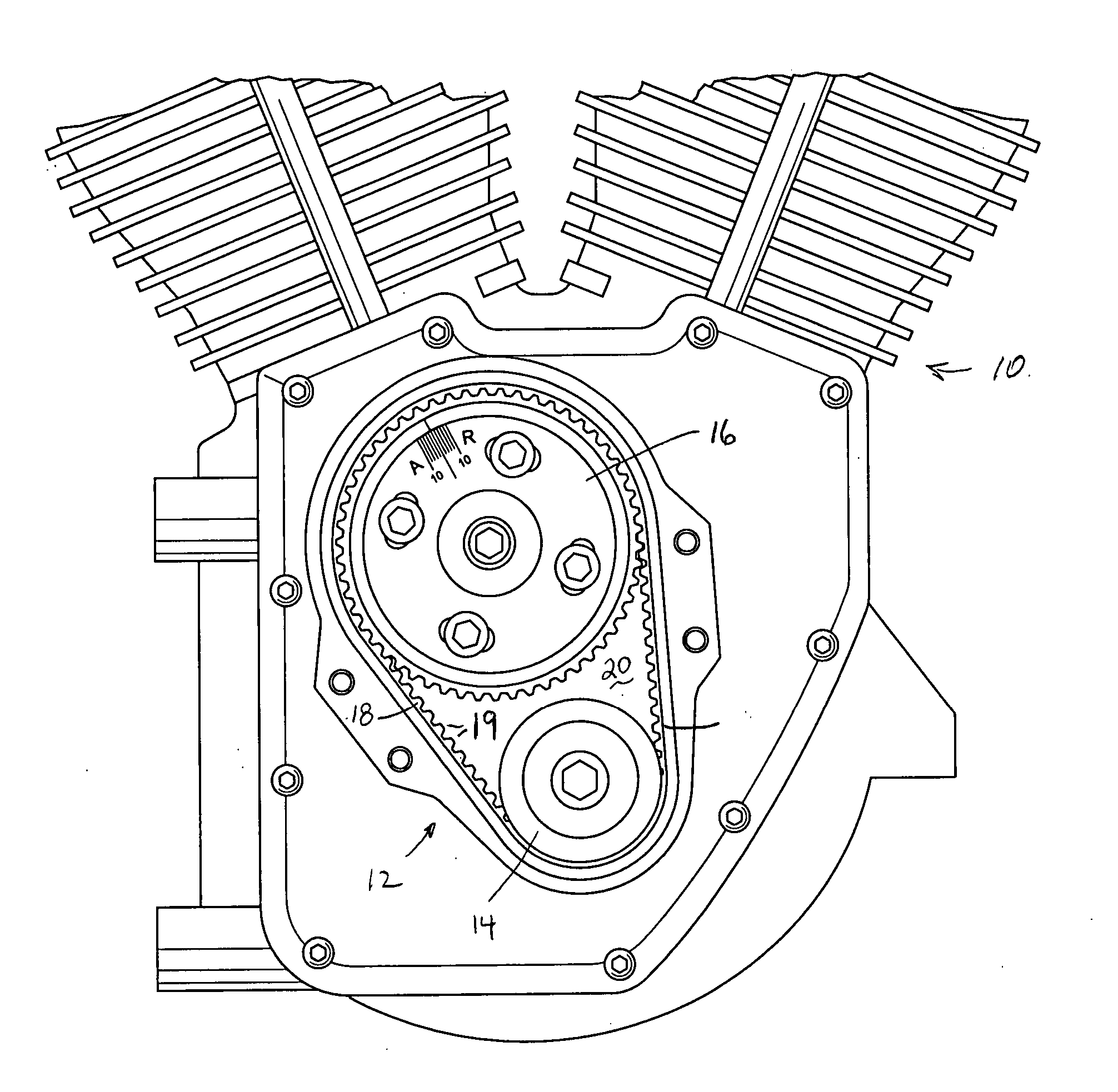 Air cooled twin Cam V-Twin motorcycle engine timing belt system